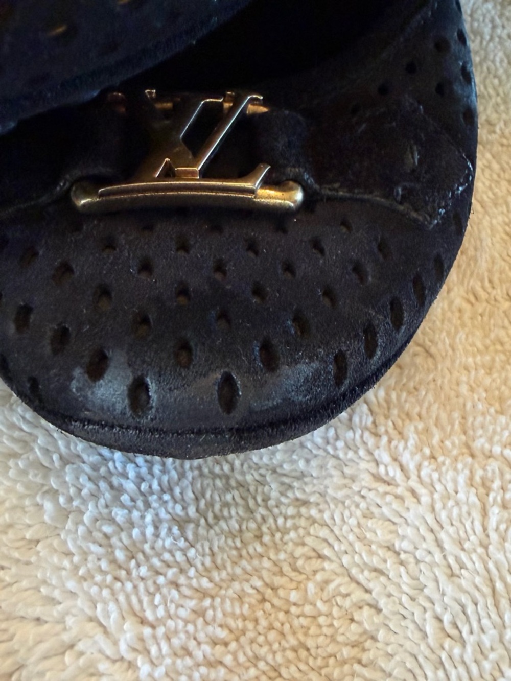 Louis Vuitton Black Suede Ballet Flats with Gold LV Buckle - Picture 10 of 12